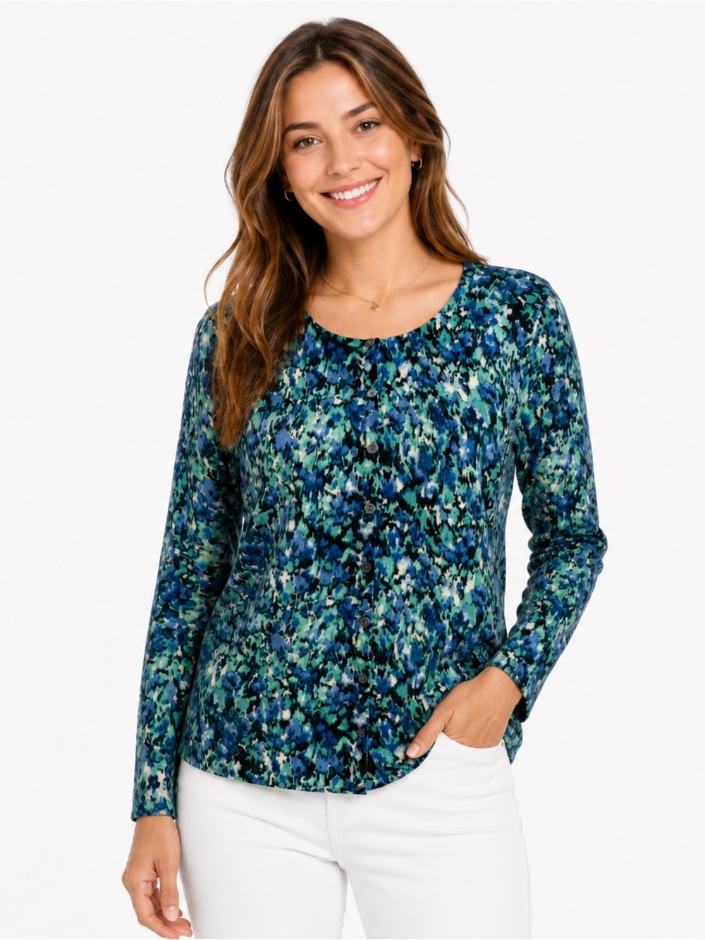Talbots patterned 100% Cashmere cardigan Large